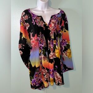 Roman’s Blouse Size 32W Black‎ Multi Color Floral Print